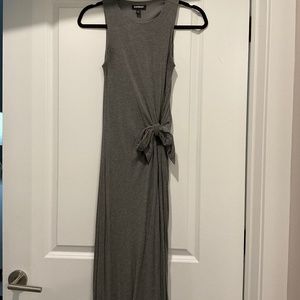 Express gray midi dress, cotton with waist tie detail